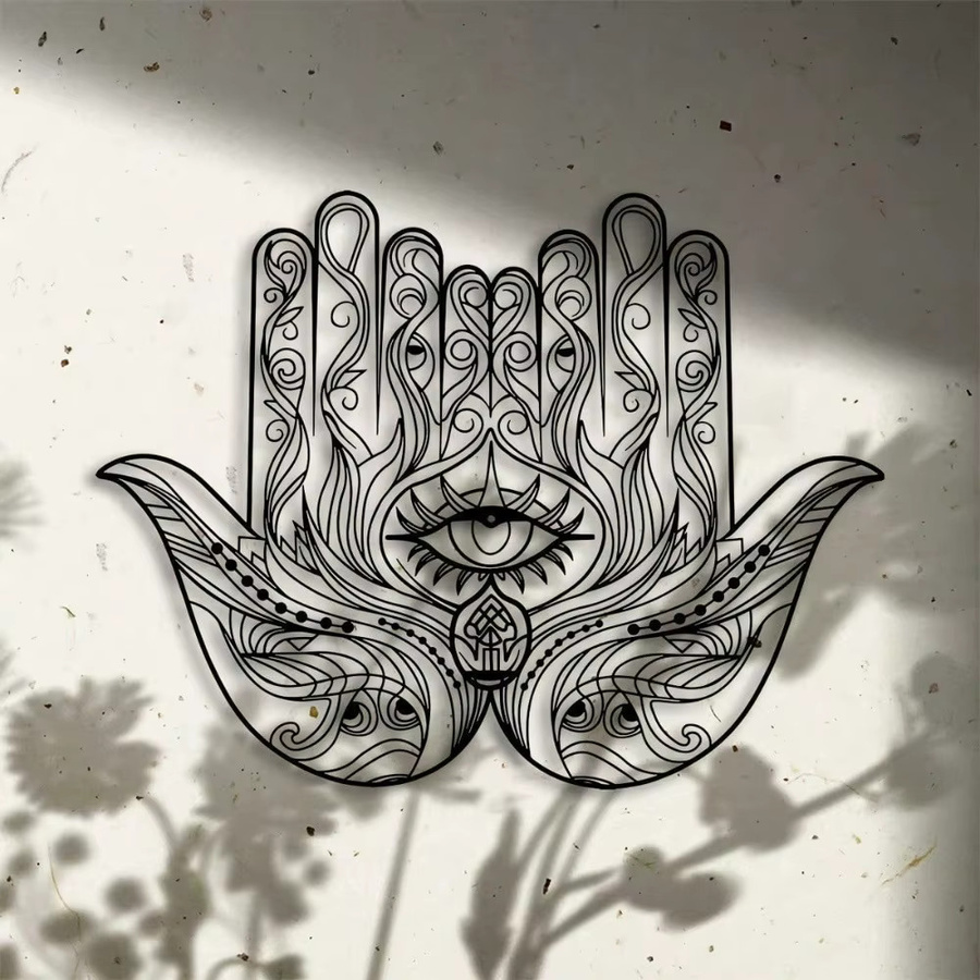 CIFBUY Hamsa-Hand Metall-Wandskulptur in Schwarz als spirituelle Kunstdekoration im Ethnic-Design - Bild 4