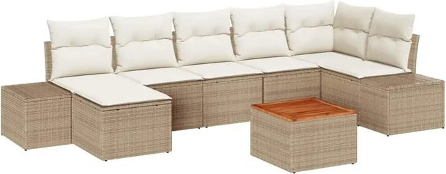 vidaXL Garten-Sofa-Set 8-teilig in Beige und Weiß mit Polstern, L-Form und Stauraum aus Polyrattan und pulverbeschichtetem Stahl - Bild 1
