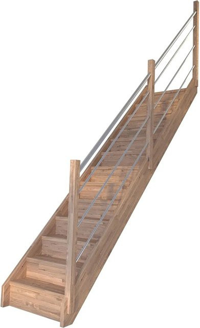 StarWood Treppe Mykonos Pro Eiche Gerade 80 cm mit Holz-Edelstahl-Geländer in Braun - Bild 1