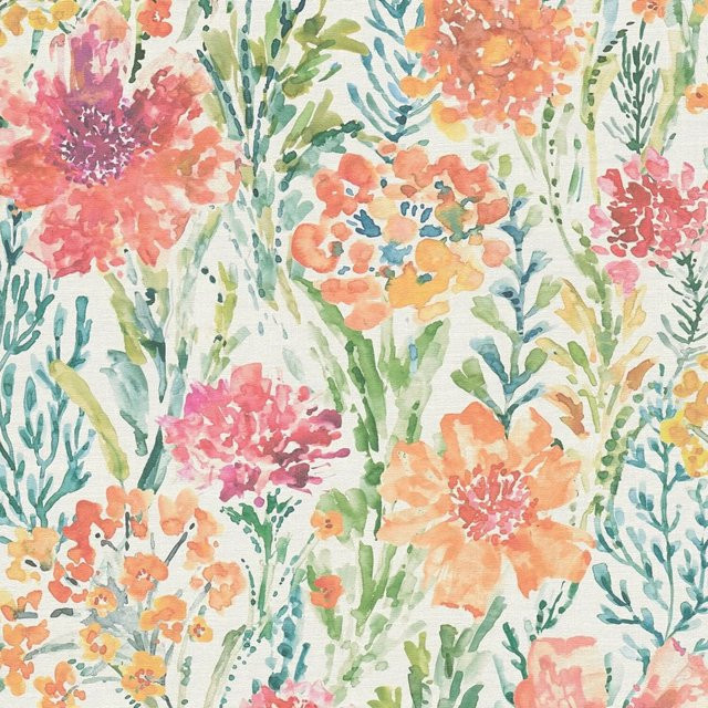 PROFHOME Tapete Blumen Aquarell-Stil Matt Weiß Rot Orange Grün, B: 0,53 m x L: 10,05 m - Bild 1