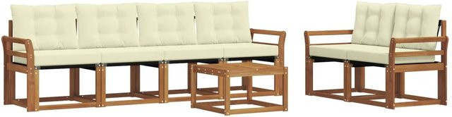 vidaXL Outdoor-Sofagarnitur 7-teilig aus Akazienholz mit Textilene und Kissen in Natur und Creme - Bild 1