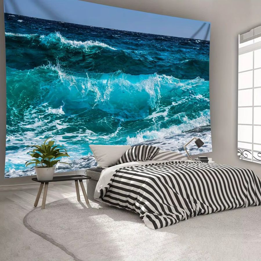VIKAMA Wandteppich Surfing Wave Sommerlandschaft im Aesthetic Design für dein Wohnzimmer, Schlafzimmer oder Büro - Bild 2