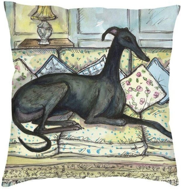 RRR Home Kissenbezug Gustav Klimt Windhund Design aus Samt, Quadratisch, Mehrfarbig, Breite: 30 cm, Höhe: 30 cm - Bild 1