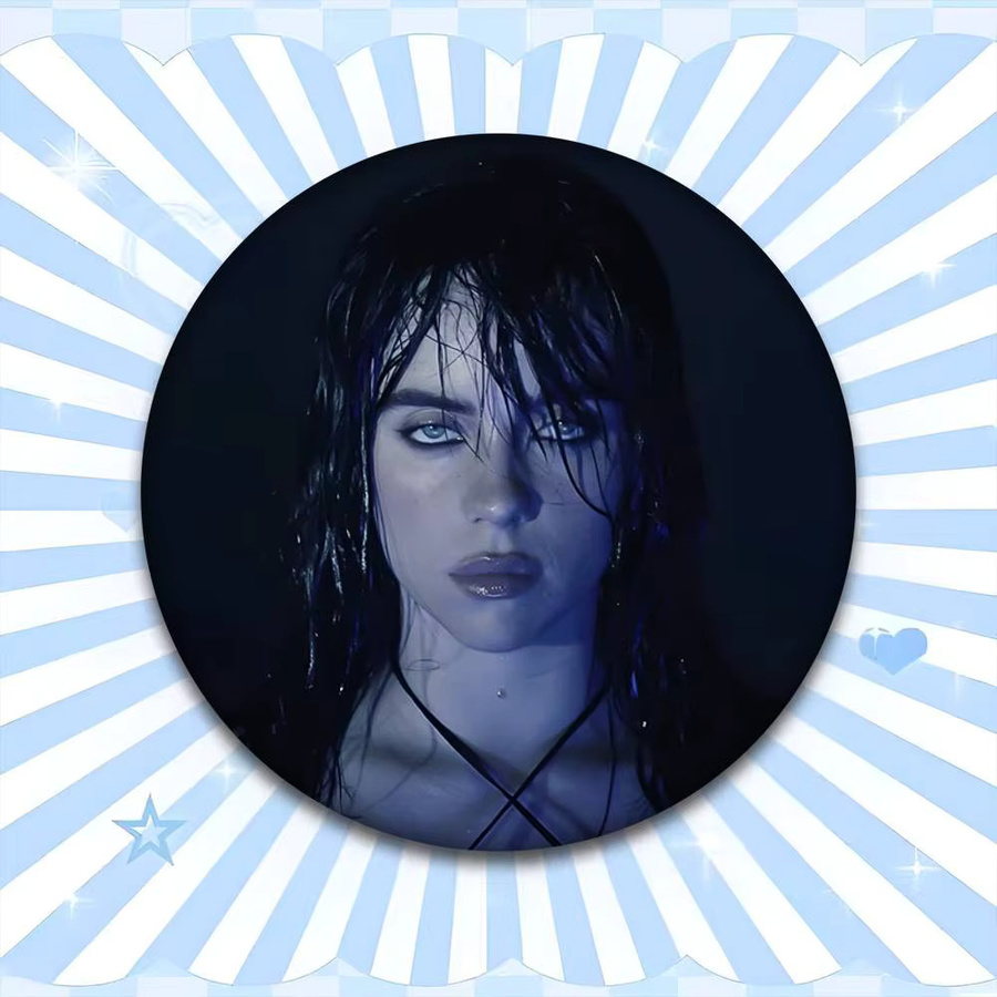 Brosche Billie Eilish Cartoon-Stil, Emaille-Pin, Rund - Bild 3