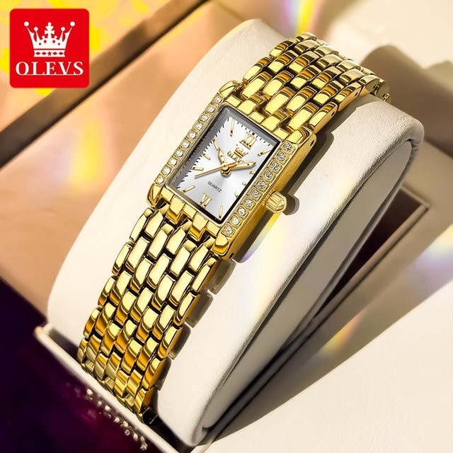 OLEVS Armbanduhr Quarz, Edelstahl, Gold, Eckig, Zirkonia, Damen - Bild 1