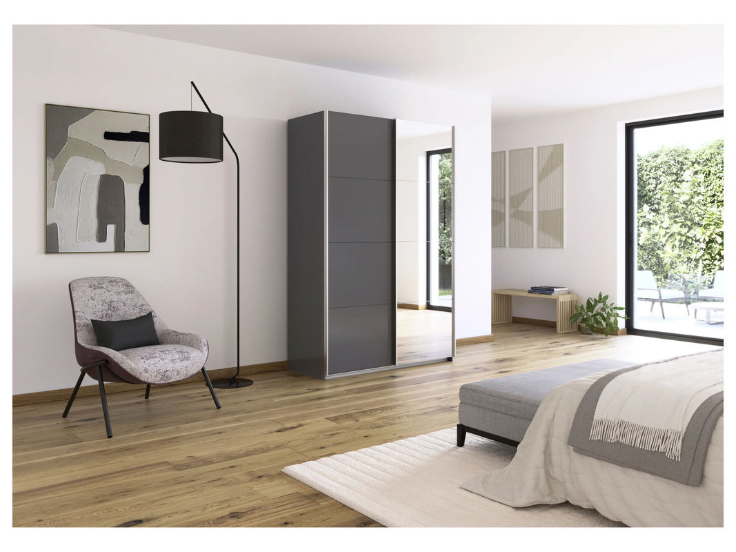 RAUCH ORANGE Quadra Schwebetürenschrank mit Spiegelelementen, Farbe: Grau, B/T/H: 136 x 62 x 210 cm - Bild 2
