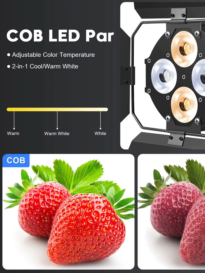 U'King 4er Set COB LED Par Licht DMX512 Bühnenlicht mit Barndoors, 120W Kaltweiß/Warmweiß Spot für DJ, Party, Hochzeit und Kirche, Schwarz - Bild 7