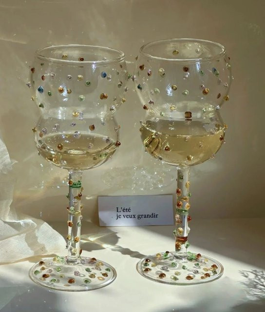 Kürbisförmiges Weinglas aus transparentem Glas im koreanischen Stil, bunt und modern gestaltet - Bild 1