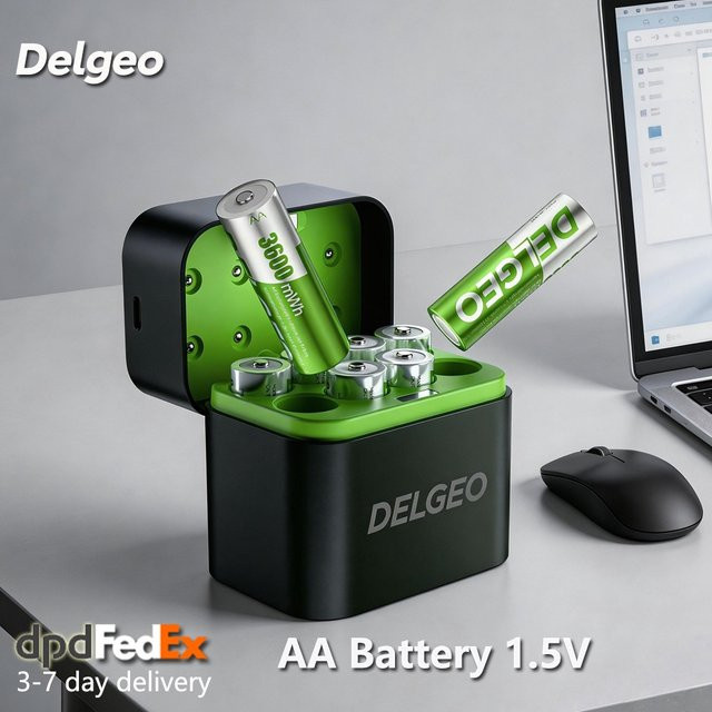 Delgeo AA Lithium-Akku 1,5V mit Ladeetui, 3600 mWh große Kapazität für Kamera, Gamepad und Spielzeug - Bild 1