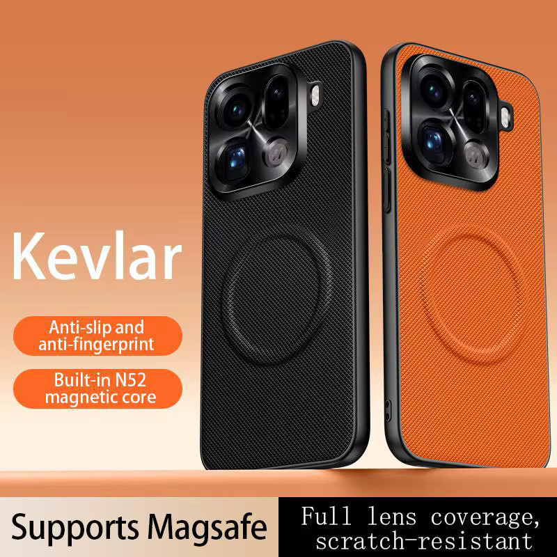 Magnetische MagSafe Schutzhülle aus mattem PU-Leder für OPPO Find X9, X9S, X8 Pro und X9 Ultra in Orange mit Metall-Linsenrahmen - Bild 3