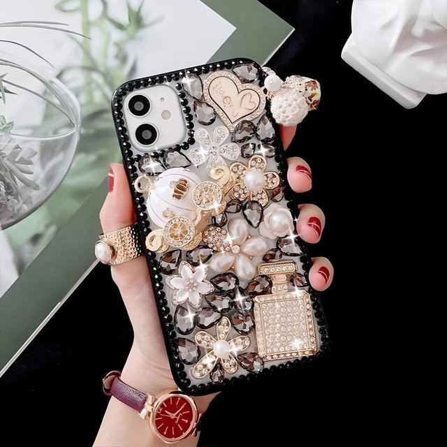 Glitzer Strass Handyhülle mit Kürbis Design für Samsung Galaxy A05S A06 A07 A12 A13 A14 A15 A16 A17 4G 5G in Schwarz - Bild 1