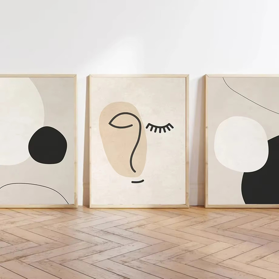 Potdemiel Abstraktes Wandbild mit Frau, Geometrie und Linien auf Leinwand im minimalistischen Portrait-Stil - Bild 1