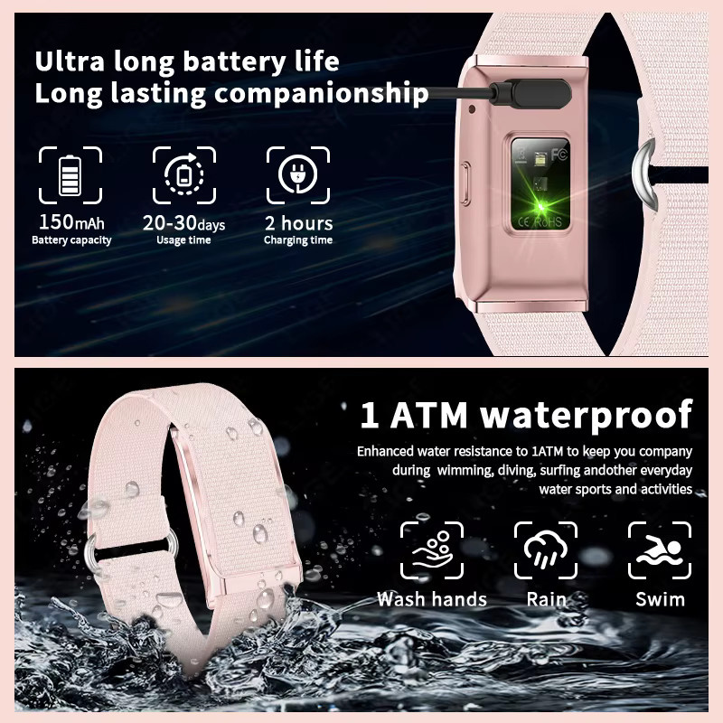 LIGE Smartwatch Sport-Armband in Pink mit Blutsauerstoff- und Blutdruckmessung ohne Bildschirm - Bild 3