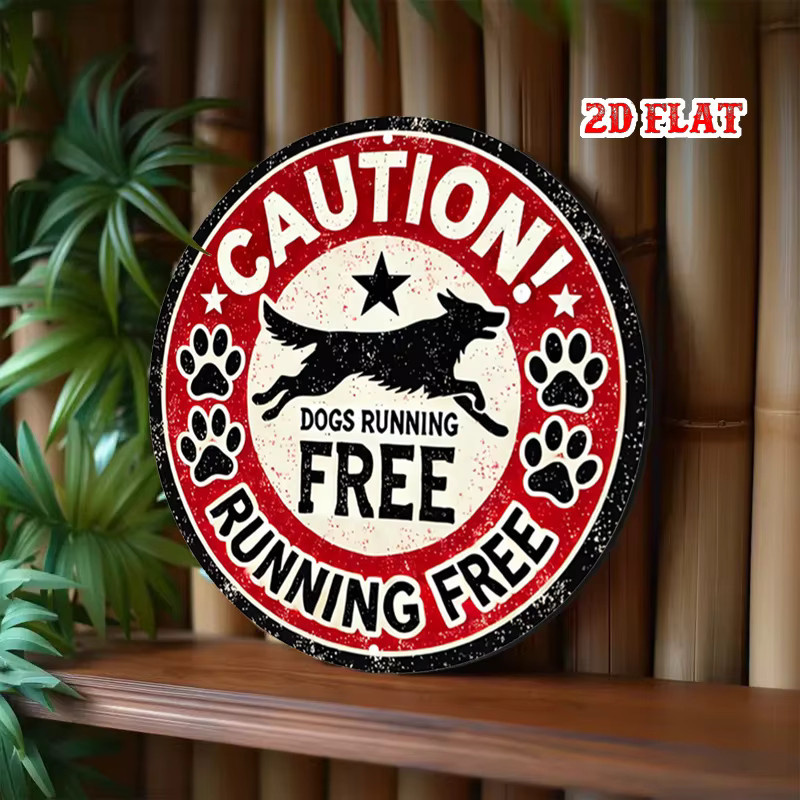 Rundes Aluminium-Metallblechschild Potdemiel Vorsicht Dogs Running Free mit Hundedesign in Rot, Durchmesser: 19,99 cm - Bild 4