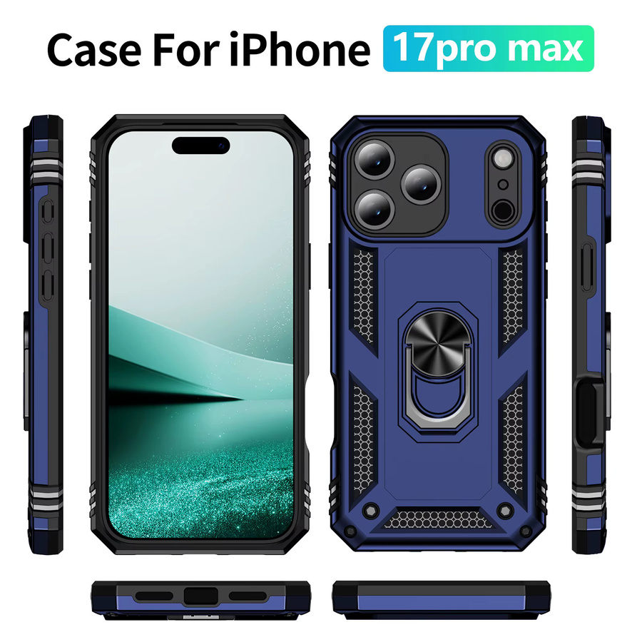 Stoßfeste Panzerhülle für iPhone mit 360 Grad drehbarem Ringhalter-Ständer in Blau - Bild 5