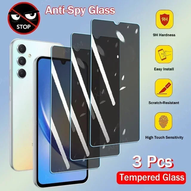 3er-Pack Samsung Galaxy Anti-Spion Panzerglas für A32 A24 A05 A04 A14 A34 A54 A12 A73 A52 Transparent - Bild 1