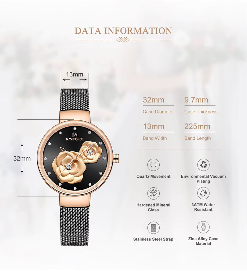 NAVIFORCE Armbanduhr Quarz, Edelstahl, Roségold, Schwarz, Damen - Bild 2