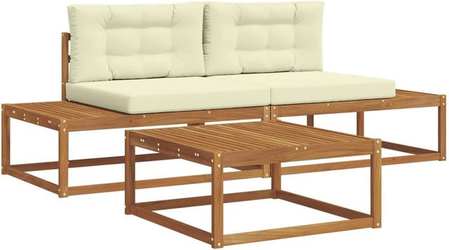 vidaXL Outdoor-Sofagarnitur 3-teilig aus Akazienholz mit Kissen in Braun und Beige - Bild 1