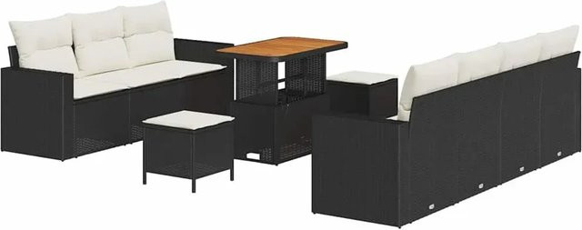 vidaXL Garten-Sofa-Set 10-teilig aus Poly-Rattan in Schwarz-Creme mit Polstern und Metallrahmen in U-Form - Bild 1