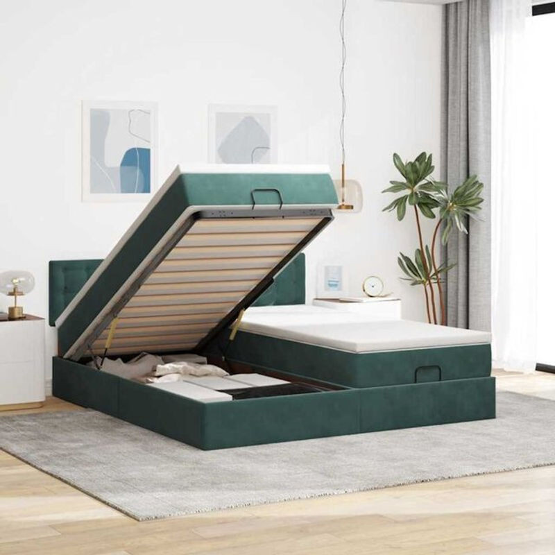 Vidaxl Ottoman Polsterbett mit Matratzen und LED in Dunkelgrün aus Samt, B/T/H: 180 x 200 x 88 cm - Bild 1