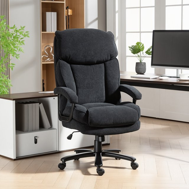 HOMCOM Chefsessel Bürostuhl in Schwarz mit Samtoptik, ergonomischer Schreibtischstuhl mit hoher Rückenlehne, höhenverstellbar und wippbar, belastbar bis 200 kg - Bild 1