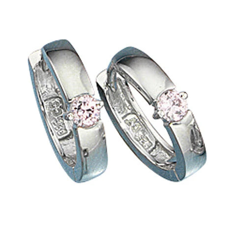 Colfem Creolen 925 Silber, 2 Zirkonia rosa, Damen - Bild 1
