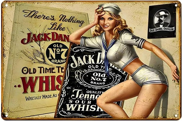Bayyon Whiskey Bar Vintage Deko-Schild aus Metall, Wandkunst Mädchen Motiv, Mehrfarbig, Breite: 40,0 cm, Höhe: 30,0 cm - Bild 1