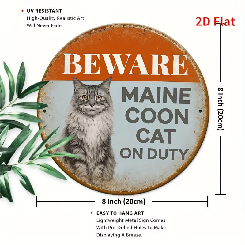 Potdemiel Wanddekoration Metallschild BEWARE MAIN ECOON CAT ON DUTY Vintage, B/H: 20 x 20 cm, Mehrfarbig - Bild 3