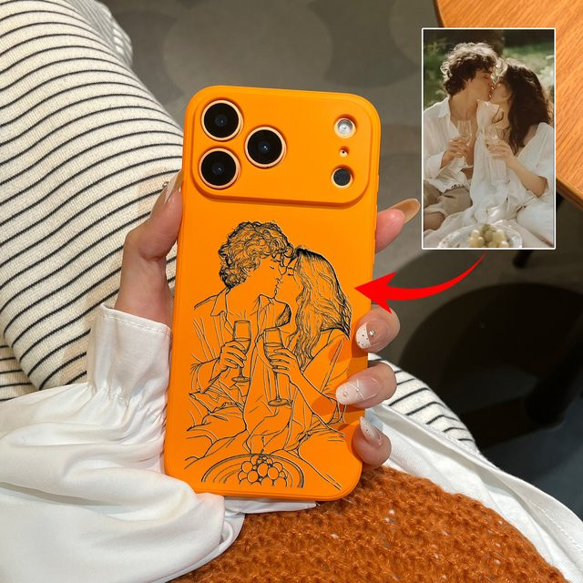 Personalisierte Handyhülle mit individuellem Skizzen-Design für Apple iPhone 11 12 13 14 15 16 17 Pro Max Plus und Air in Orange und Purple - Bild 1