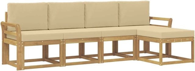 vidaXL Outdoor-Sofagarnitur L-Form aus Akazienholz mit Kissen in Weiß und Beige - Bild 1