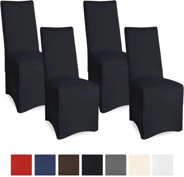 Beautissu Leona Stuhlhusse 4er Set Schwarz Stretch für Esszimmerstühle - Bild 1