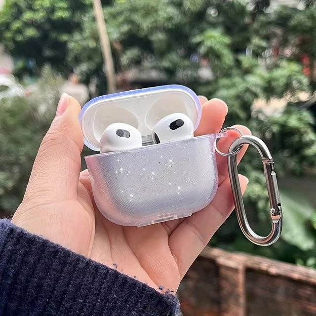 Bling Glitter TPU Ohrhörerhülle mit Schlüsselanhänger für Apple AirPods Pro, Pro 2 sowie AirPods 1., 2. und 3. Generation in Transparent - Bild 1