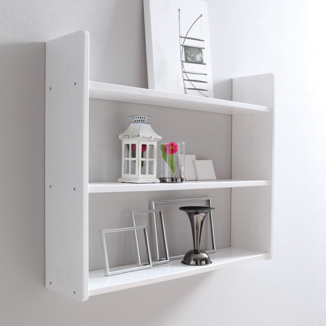 TiCAA Wandregal aus massiver Kiefer in Weiß, B/T/H: 90 x 20 x 3 cm - Bild 1