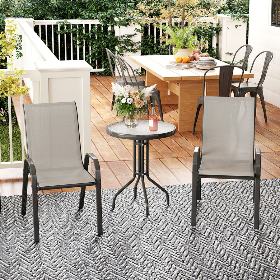 Outsunny 3-teiliges Terrassen-Set in Hellgrau mit Tisch und stapelbaren Stühlen aus Stahl und Glas - Bild 2