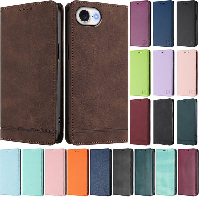 KL-Boutiques Luxus Lederhülle mit Magnetfunktion und Standfunktion für iPhone 17E und 16E in Blau oder Braun - Bild 1