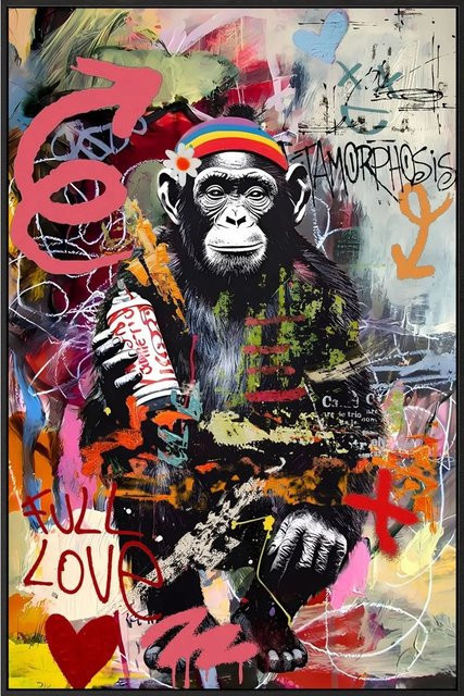 Art Universe Leinwandbild Love & Peace! Modernes Wandbild mit Typografie in Multicolour, Breite: 80 cm, Höhe: 120 cm - Bild 1