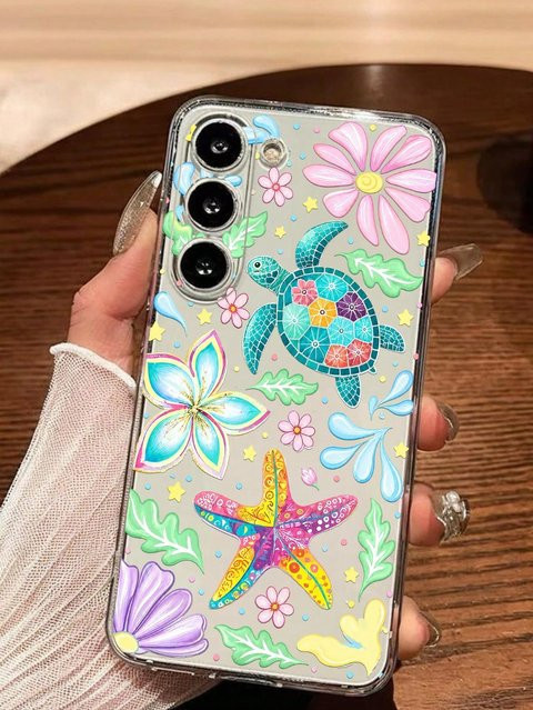 Weiche Handyhülle mit Schildkröten, Blumen und Seestern für Samsung Galaxy S26, S25, S24, S23, S22, S21 und weitere Modelle, Multicolor - Bild 1