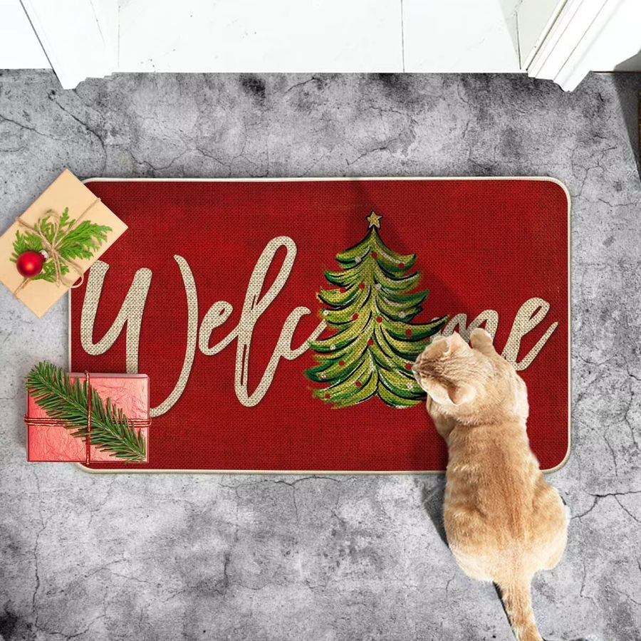 VIKAMA Weihnachts-Fußmatte mit Weihnachtsbaum Design in Rot, rutschfest und wasserdicht - Bild 4