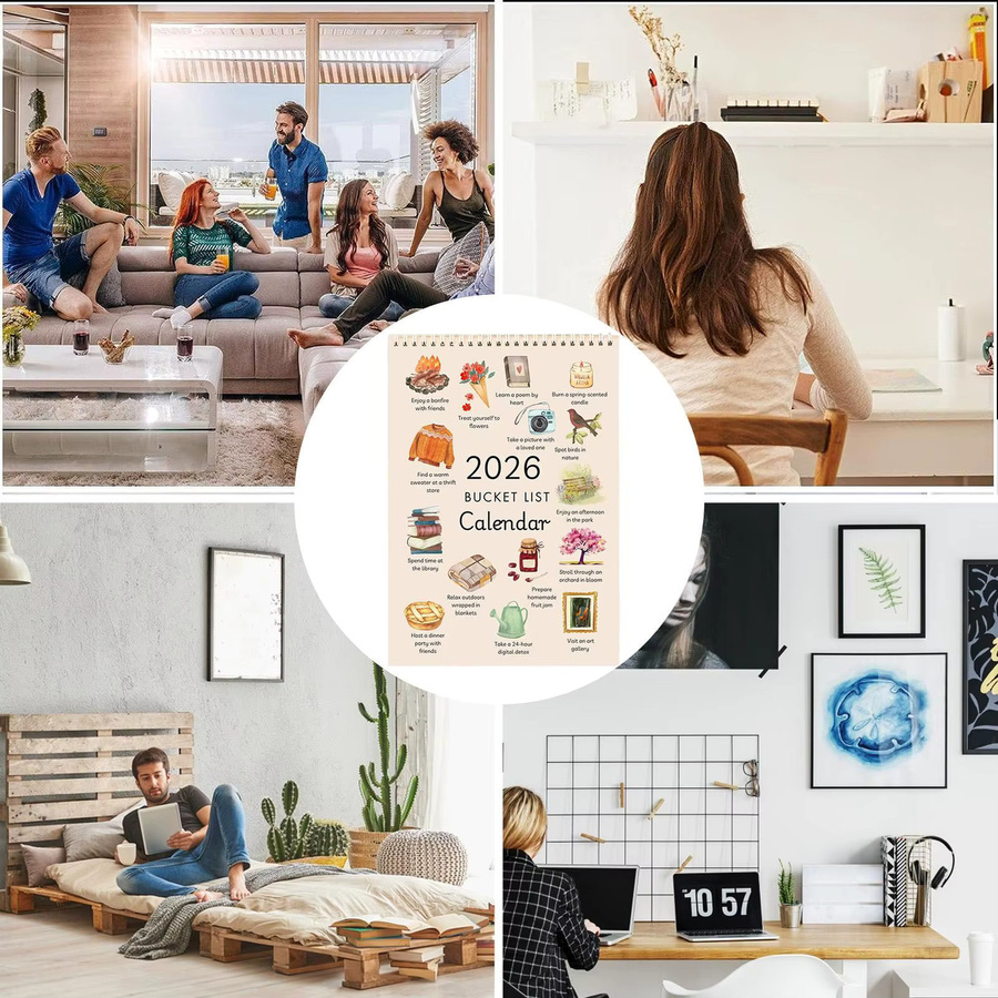 2026 Wandkalender 12-Monats-Wunschliste mit motivierenden Illustrationen und monatlicher Liste in Multicolour - Bild 2