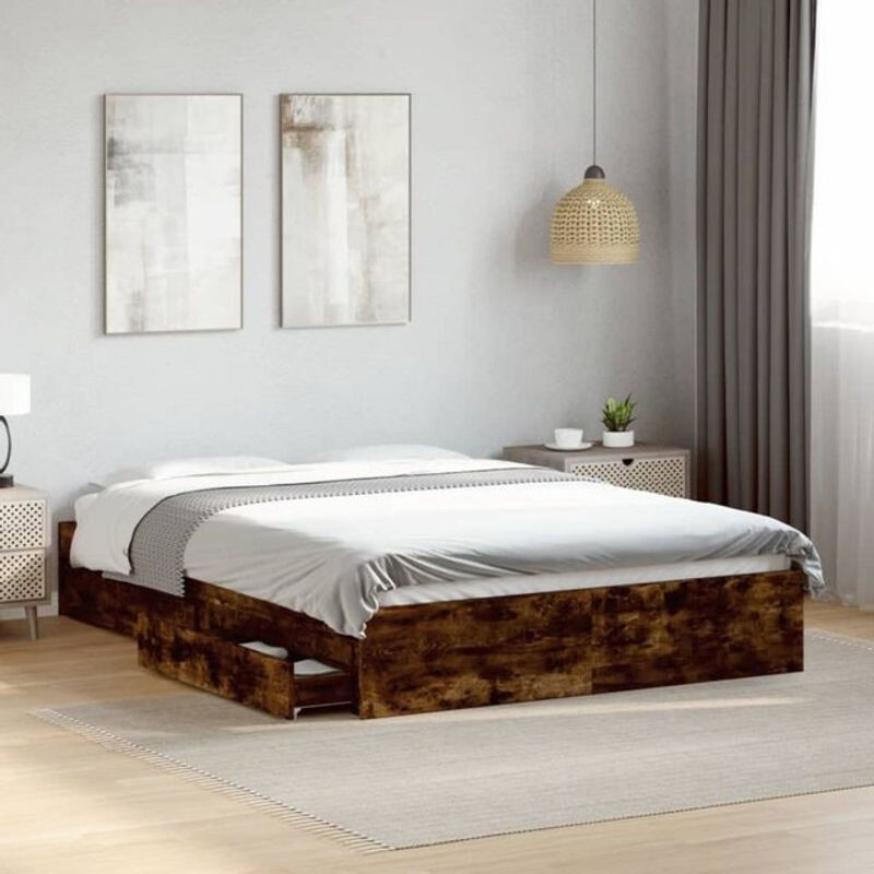 vidaxl Funktionsbett mit Schubladen aus Holzwerkstoff in Räuchereiche Braun B: 120 cm, L: 200 cm - Bild 1