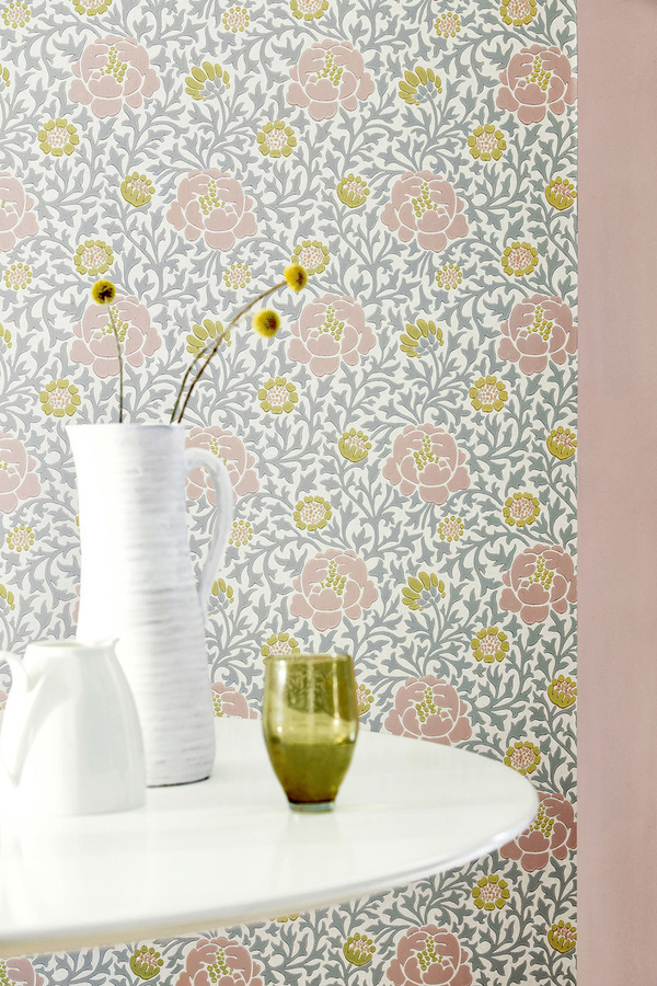 Little Greene Tapete Lansdowne Walk Pollen in Gelb und Multicolour mit floralem Botanik-Design - Bild 1