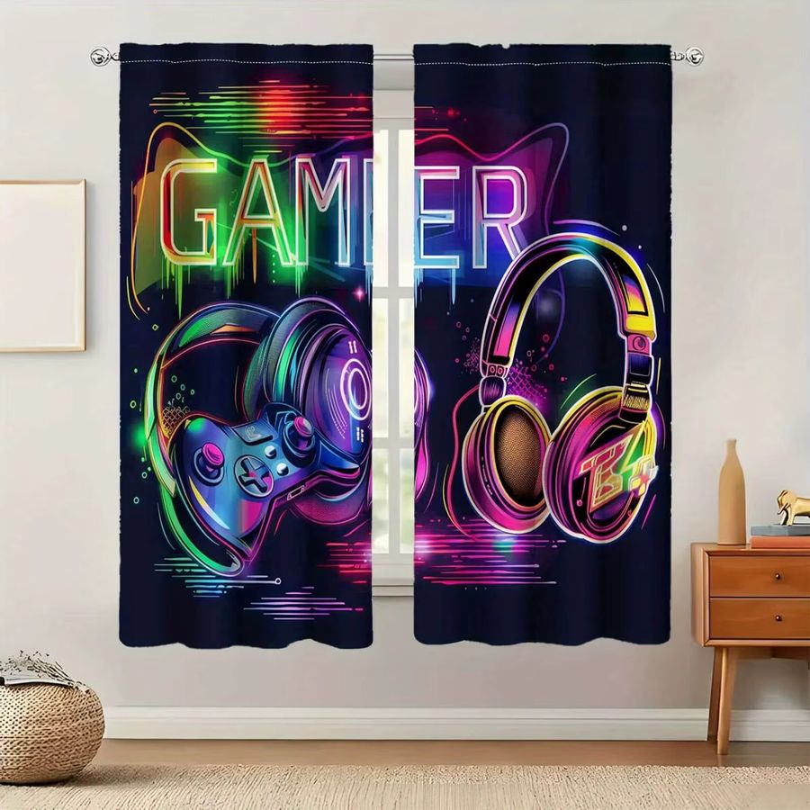 VIKAMA 2-teiliges Set Vorhänge im Cyberpunk-Stil für Wohnzimmer und Kinderzimmer, Multicolor, Polyester - Bild 3