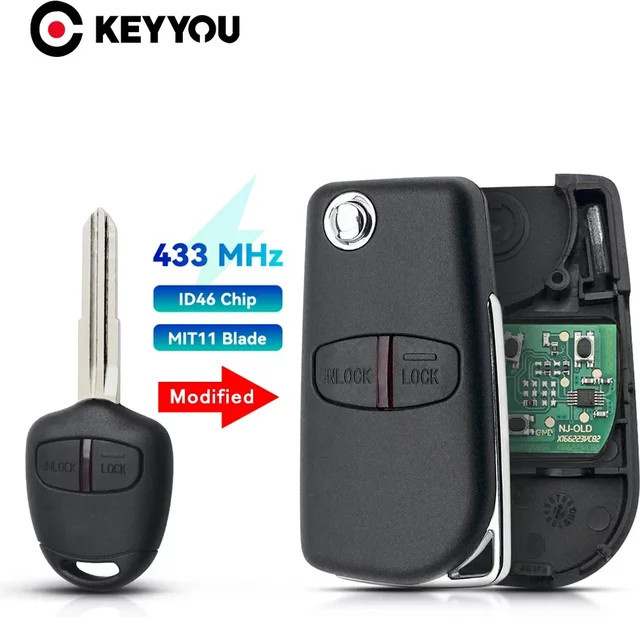 KEYYOU Remote Key für Mitsubishi Triton Pajero Outlander ASX Lancer, Flip Schlüssel Fob 433MHz mit ID46 Chip, Schwarz - Bild 1
