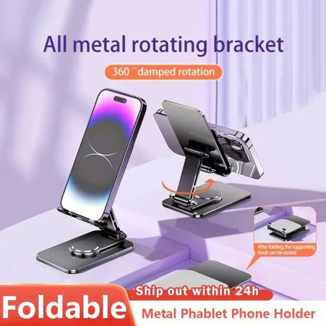 Opansten Vollmetall Telefonständer: 360 Grad drehbarer und faltbarer Schreibtischhalter für Smartphone und Tablet mit Anti-Rutsch-Design - Bild 1