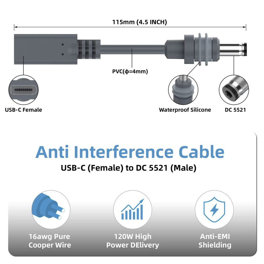 USB-C auf DC Power Adapter Kabel für Starlink Mini, wetterfestes Outdoor-Stromkabel mit Barrel-Plug - Bild 2