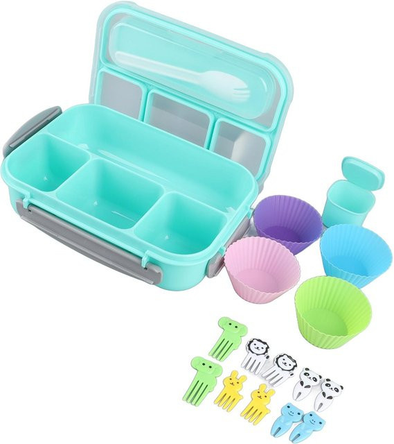 16-teiliges CosyHome Bento Box Set mit 4 Fächern und Besteck, wiederverwendbare Lunchbox für Erwachsene, 1300ml, Grün und Blau - Bild 1