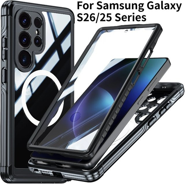 Transparente MagSafe Schutzhülle für Samsung Galaxy S26 Ultra, S25 und S24 Plus mit 360 Grad Vollschutz, Linsenschutz und kabellosem Laden - Bild 1