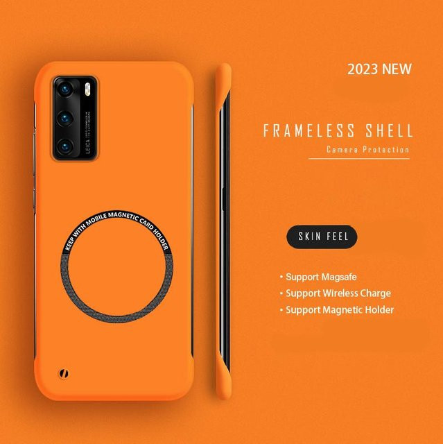 Magnetische Huawei Handyhülle aus PC in Orange, Ultradünnes rahmenloses Case mit MagSafe Kompatibilität für Huawei P60 P50 P40 P30 Pro Mate 60 50 40 30 20 Pro Mate 30 Pro - Bild 1