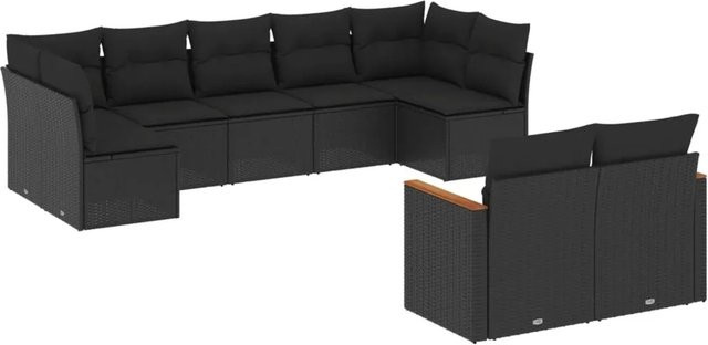 vidaXL 9-teilige Garten-Sofagarnitur in Schwarz aus PE-Rattan mit Polsterkissen und Stauraum - Bild 1
