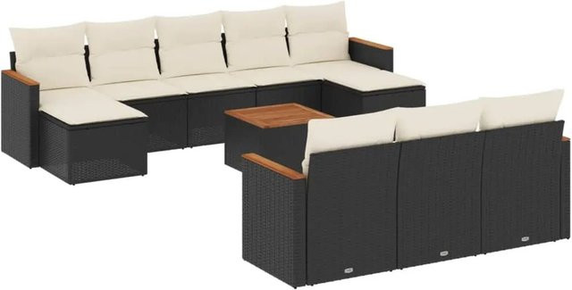 vidaXL 11-teilige Garten-Sofagarnitur aus Poly-Rattan und Akazienholz in Schwarz mit Kissen - Bild 1